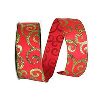 Reliant Ribbon Scroll Glitter Value Wired Edge Ribbon, 2-1/2 Inch X 50 Yards, Red/Green