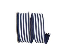 Reliant Ribbon Striped Linen Value Wired Edge, Navy/White, 1-1/2 Inch, 10 Yards