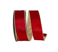 Reliant Ribbon Velvet Lux Gold Metallic Backed Wired Edge, Red, 2-1/2 Inch, 50 Yards