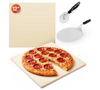 Reliapart Pizza Stone 33x33cm with Pizza Peel Cutter Kit for Oven and BBQ, Square Cordierite Baking Stone with 1cm Thickness, Max Temp 800°C Heat Resistant Pizza Bread Baking Set
