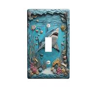 Relief 3D Shark Decorative Light Switch Cover Wall Plate 1 Gang Single Toggle, Underwater Ocean Sealifes Electrical Faceplate for Kitchen Bathroom, Fish Cool Switchcover Decor