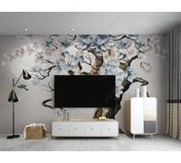 Relief Carving Large Tree Leaves Birds in Flight Moon 3D Wallpaper Easy Install Feature Office Living Room Sofa Bedroom TV Background Wall Decoration-300cm×210cm