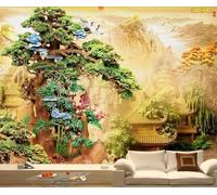 Relief Carving Mountain Peaks Trees Flying Birds Architecture 3D Wallpaper Luxury Home Dining Decor Paste Sofa Living Room The Wall for Bedroom Mural-350cm×256cm