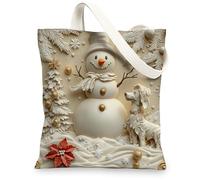 Relief Christmas Great Dane Dog Canvas Tote Bag for Shopping 13x15, Snowman Xmas Puppy Pet Reusable Grocery Print Bag for Women Men, Winter Aesthetic Painting Gift Decor