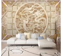 Relief Dragon Phoenix Pattern Faux Marble 3D Wallpaper Easy Install Feature Office Living Room Sofa Bedroom TV Background Wall Decoration-350cm×256cm