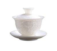 Relief Dragon White Porcelain Gaiwan, Chinese Embossed Dragon Style White Ceamic Gaiwan, Kung Fu Tea Bowl Traditional Teacup (Dargon-1)