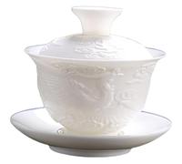 Relief Dragon White Porcelain Gaiwan, Chinese Embossed Dragon Style White Ceamic Gaiwan, Kung Fu Tea Bowl Traditional Teacup (Phoenix)