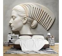 Relief Effect Woman Profile with Giant Comb Wall Mural Wallpaper Non-Woven 600 x 400 cm 3D Photo Wallpaper Abstract Wall Art for Living Room Bedroom Home Decoration Background