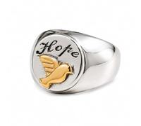 Relief Motif Signet Ring Cross and Holy Spirit Charms,Emblem of Serene Divine Inspiration