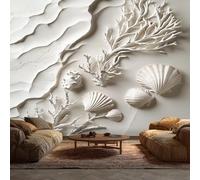Relief Seashell Wallpaper, 3D Wave Coral Reef Wallpaper for Living Room, Bedroom, Non-Woven Decor Wall Paper, Photo Mural Dining Room, Hallway, Lounge, 250 x 175 cm dip19