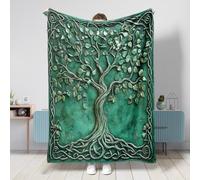 Relief Style Tree of Life Throw Blanket 60''x80'', Green Vintage Tree Soft Cozy Fuzzy Blanket for Couch Living Room Beach Travel, Aesthetic Home Sofa Decorations