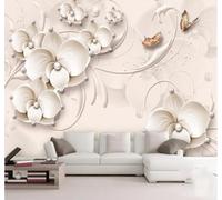 Relief Three Dimensional Jewels Flowers Butterflies 3D Wallpaper Easy Install Feature Office Living Room Sofa Bedroom TV Background Wall Decoration-350cm×256cm