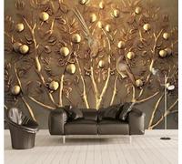 Relief Vintage Trees Fruit Little Birds 3D Wallpaper Easy Install Feature Office Living Room Sofa Bedroom TV Background Wall Decoration-250cm×170cm