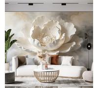 Relief White Peony Flowers 3D Wallpaper Large Floral Marble Wall Mural 300 × 210 Cm Non Woven Embossed Flower Baroque Style Wall Art Decor for Living Room Bedroom Home Decoration Peony Flowers 300