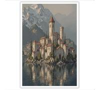 Reliefs Medieval Stone Castle Canvas Art Print Painting, Classic European Landscape Unframed Canvas Wall Art, Brown Posters for Living Room Bedroom Restaurant Home Office Wall Decoration 70×100 cm