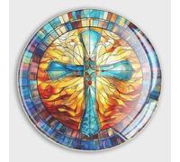 Religion Christian Jesus Church Cross Stained Glass Refrigerator Magnets Glass Small Round Fridge Magnets Multi-Use Premium Magnets for Fridge Locker Whiteboard Billboard Kitchen Office School