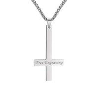 Religion Jewelry Male Stainless Steel Hanging Upside Down Inverted Cross Necklace Customized Name Necklace