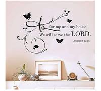 Religion Saying Joshua Quotes Wall Decal As for me and My House We Will Serve The Lord Bible Verse Lettering Wall Sticker Removable Mural for Living Room Kids Room YU48(Black)