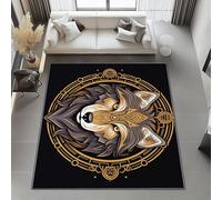 Religion Wolf Head Runes print Rugs Living Room 180x240 cm - Black Washable Large Rug Short Pile Non-Slip Carpet Soft Durable Easy Clean Carpet, for Dining Room Home Office