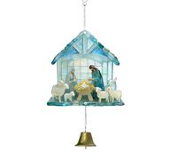 Religious 2D Acrylic Nativity Scene Hanging Ornament Manger Scene Wind Chimes with Metal Bells Spiritual Gift Acrylic Wind Chimes with Metal Bells