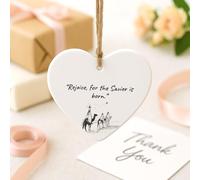 Religious Acrylic Heart Ornament - “Rejoice, for the Savior is born”, Christian Christmas Quote Decoration, Faith Keepsake Gift for Family