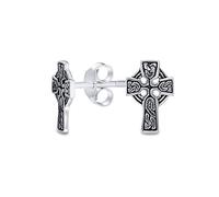 Religious Ancient Unisex Celtic Knot Irish Templar Knight Cross Small Stud Earrings For Women Men Teens Oxidized .925 Sterling Silver