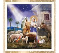 Religious Art Charity Christmas Cards Embossed with Gold Foil - Eco-Friendly - Pack of 6 (Around The Manger)