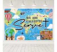 Religious Banner Backdrop Christian Back to School Classroom Decoration Religious Called to Serve Decoration World Map Photography Background for Sunday School Church Home Office Decor 71 X 43 in