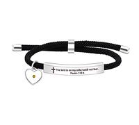 Religious Bible Verse Bracelet for Women Girls Christian Encouragement Gift, Black String Stainless Steel Engraved Plate Bar Bracelet (The lord is on my side)