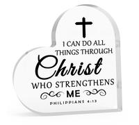 Religious Bible Verses Gift Appreciation Gift for Pastor Acrylic Heart-Shaped Keepsake Baptism Gift for Boy Girl First Communion Gift Acrylic Heart Plaque Christian Gifts for Women Catholic Gift
