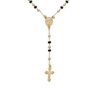 Bling Jewelry Religious Black & Gold Bead Blessed Mother Virgin Mary Rosary Beads Crucifix Cross Necklace for Women Teen Gold Plated