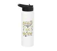 Religious Blessed by God for 100 Years Happy 100th Birthday Stainless Steel Insulated Water Bottle