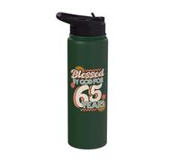 Religious Blessed By God for 65 Years Happy 65th Birthday Stainless Steel Insulated Water Bottle