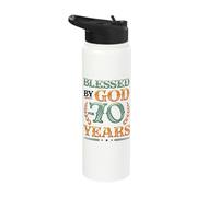 Religious Blessed by God for 70 Years Happy 70th Birthday Stainless Steel Insulated Water Bottle