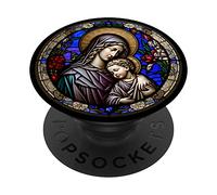 Religious Blessed Virgin Mary and Jesus Stained Glass Design PopSockets Swappable PopGrip