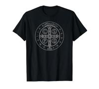 Religious Catholic St. Benedict Medal | Christian Value Graphic T-Shirt, Men, Black, S