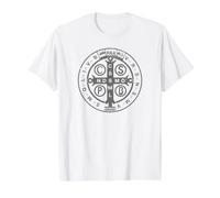 Religious Catholic St. Benedict Medal | Christian Value Graphic T-Shirt, Men, White, L