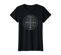 Religious Catholic St. Benedict Medal | Christian Value Graphic T-Shirt, Women, Black, XL