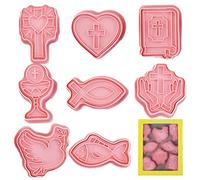 Religious Christening Biscuit Mould Set with 8 Christian Cookie Cutters 3D Cookie Cutters with Goblet Holy Chalice for Easter, Halloween, Christmas, Religious Baptism, Communion