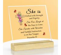 Religious Christian Acrylic Gifts Bible Verse Gifts Inspirational Desk Decor Plaque Sign with Wood Stand Scripture Gifts for Women Christian Prayers Birthday Gifts Friends Bible Keepsakes