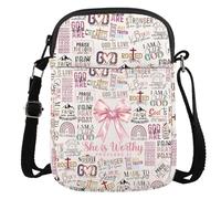 Religious Christian Gift Christian Bible Verse Gift She Is Worthy Proverbs 31 Coquette Bow Christian Crossbody Bag (Proverbs 31 CR EU)
