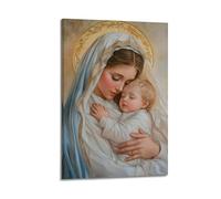 Religious Christian Wall Art Hanging Paintings Virgin Mary Canvas Print Baby Jesus Nestled in Warm Embrace Divine Maternal Love for Home Living Room 12x18inch(30x45cm)