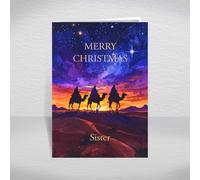Religious Christmas Card for Sister, Female Relative - Christian/Catholic Theme of Three Wise Men Following the Star to Bethlehem, A5 Luxury Greeting with Verse: Sister Christmas Card