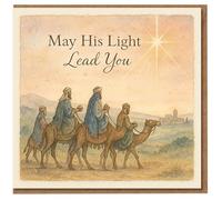 Religious Christmas Card - May His Light Lead You - Three Wise Men and Star of Bethlehem Watercolour Scene