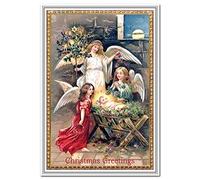 Religious Christmas Cards - Vintage Fine Art - Traditional Nativity Angels Jesus theme - Old Fashioned - Elegant Design - Blank inside to write own message