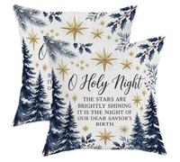 Religious Christmas Hymn Pine Trees Throw Pillow Covers 12x12 Set of 2