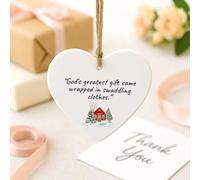 Religious Christmas Ornament Acrylic Heart - “God’s greatest gift came wrapped in swaddling clothes”, Inspiring Christian Gift for Family and Friends