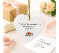 Religious Christmas Ornament Acrylic Heart - “The Word became flesh and dwelt among us” John 1:14, Christian Gift Keepsake, Faith Home Decoration