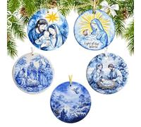 Religious Christmas Ornaments | Nativity Blue Decorations 2D Acrylic | 5piece Double-sided Christmas Tree Ornament - for Home Church Holiday Party Men Kids Women