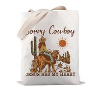 Religious Cowgirl Tote Bag Sorry Cowboy Jesus Has My Heart Tote Bag Western Cowgirl Gift (HAS MY HEART-tb)